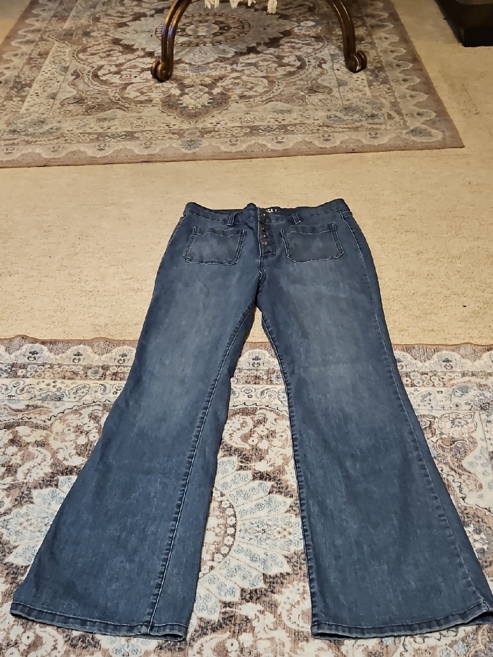 Style & Co. Medium Wash Blue Flare Jeans with Front Patch Pockets